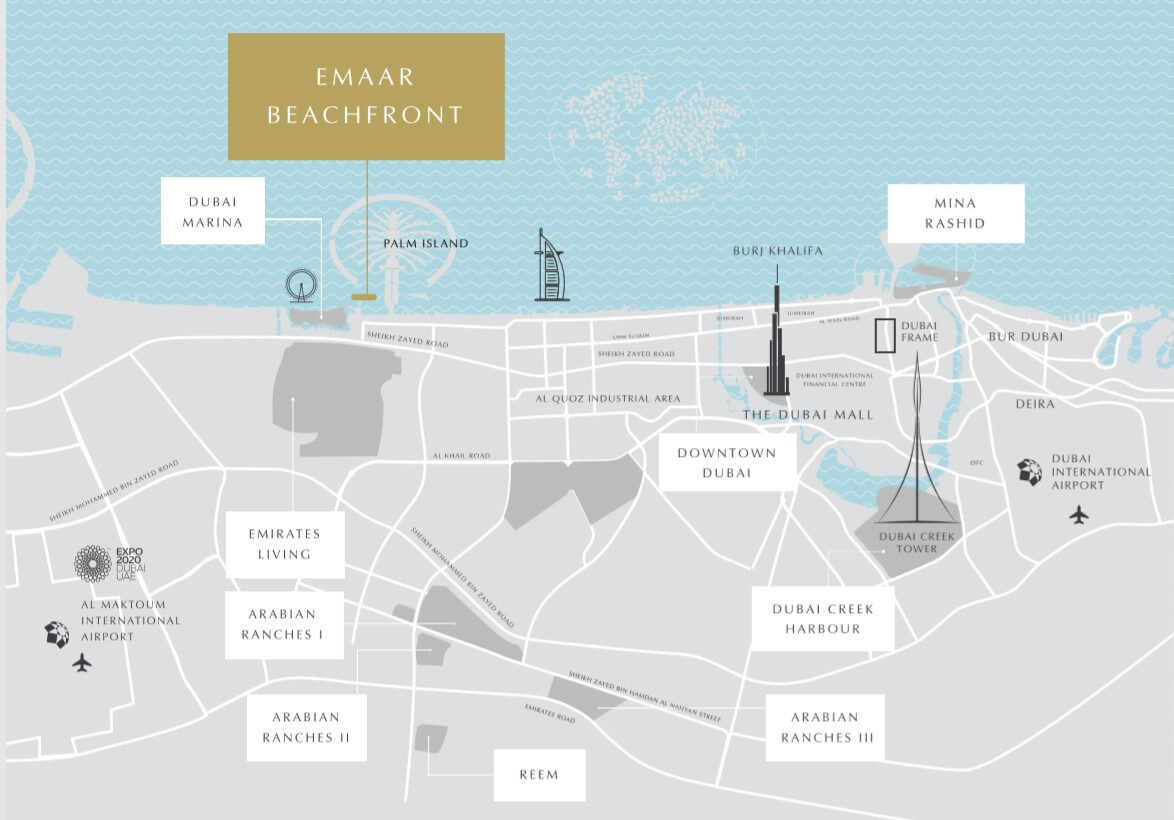 Emaar Beachfront South Beach Holiday Homes location map Emaar Beachfront South Beach Holiday Homes location map