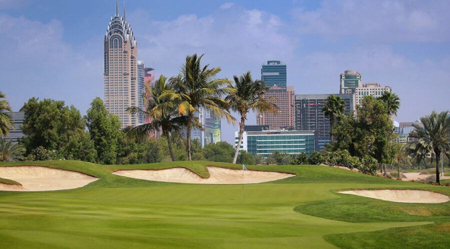 Residential towers overlooking the golf course in Emirates Hills Residential towers overlooking the golf course in Emirates Hills
